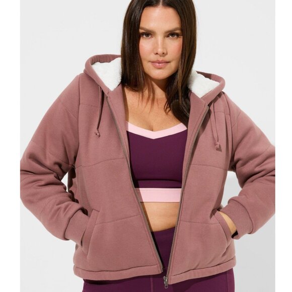 NWT Torrid 2 Rose Taupe Fleece Fur Lined Bomber 2X 18 20 - Picture 2 of 9